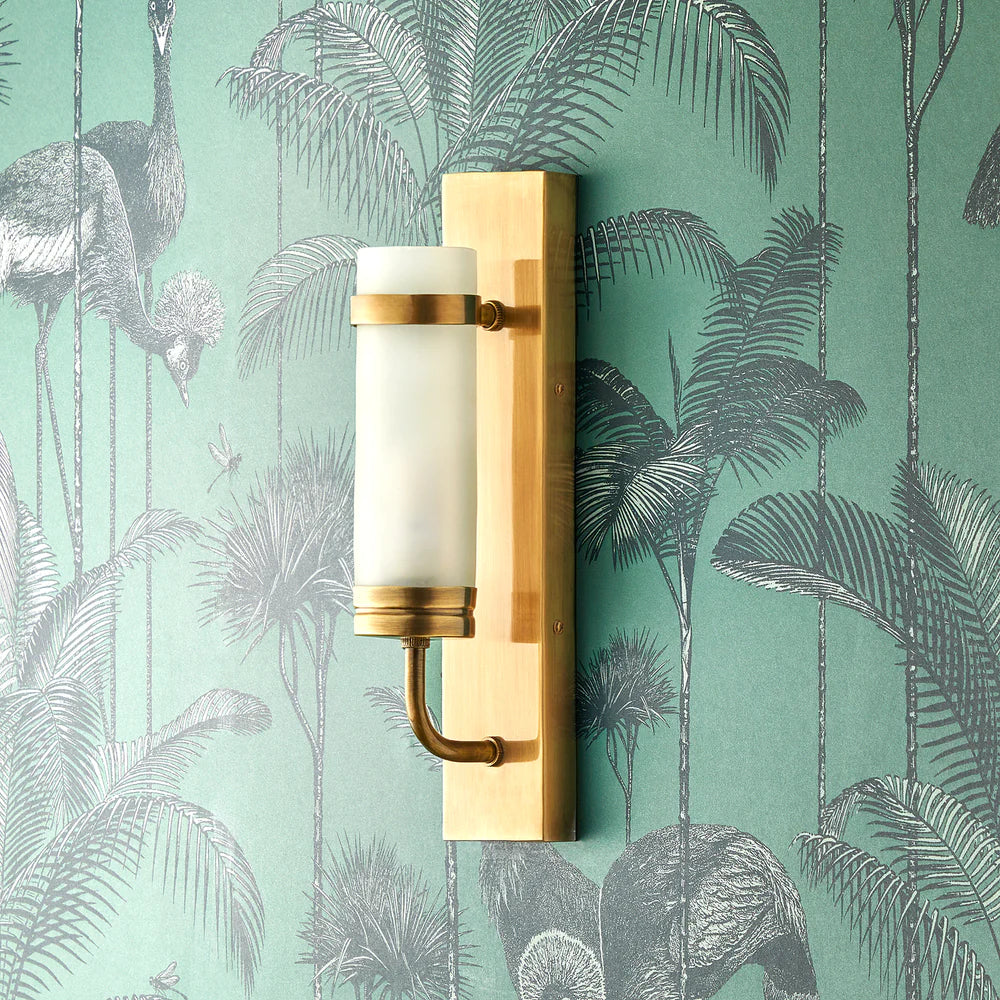 jim ip44 wall light in brass and frosted glass