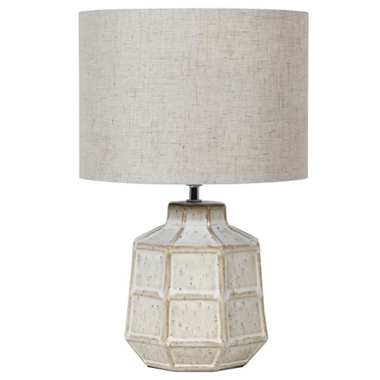 Off White Hexagonal Table Lamp with Linen Shade, 43x28cm