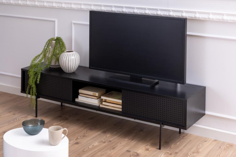 Angus TV Media Unit, Melamine Ash Black Rough, 180x40x44.5 cm