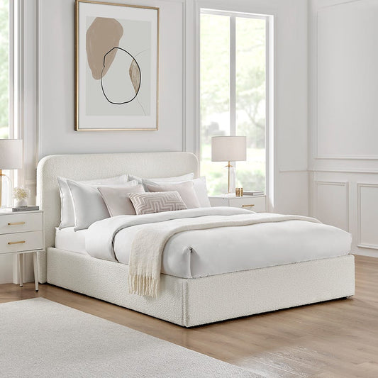 Ascot Bouclé Ottoman Storage Bed - Off White - King Size, 210x220x220cm