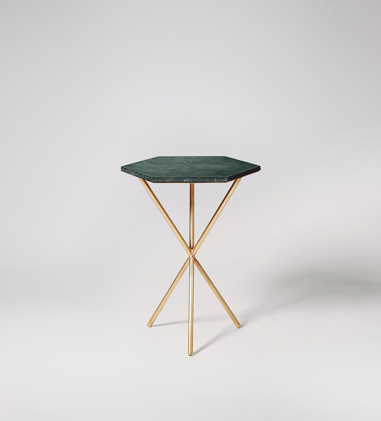 Bilbao Side Table, Green Marble & Brass, 43x37x56cm