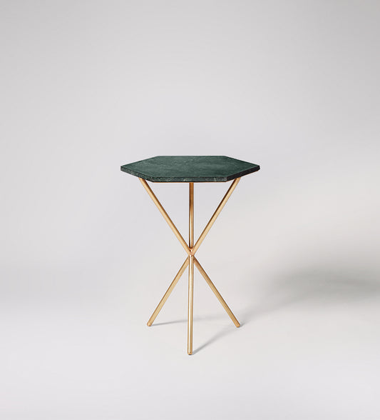 Bilbao Side Table, Green Marble & Brass, 43x37x56cm