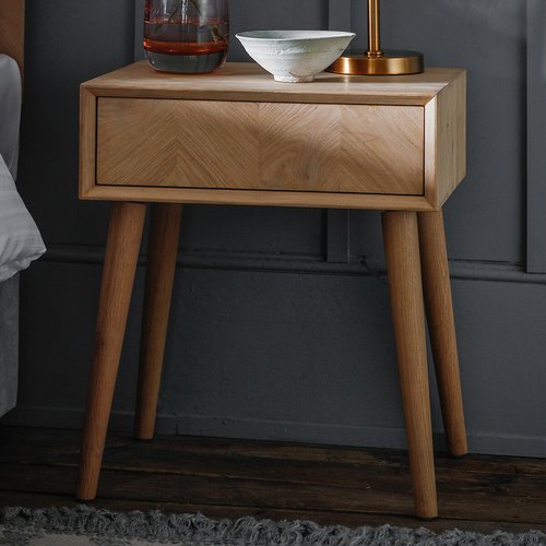 Herringbone 1 Drawer Side Table, Solid Oak  500x450x600mm
