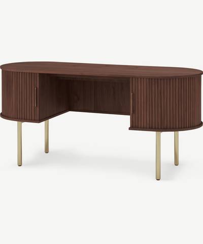 Tambo Wide Desk, Walnut & Brass (MADE.com), 60x160x70cm
