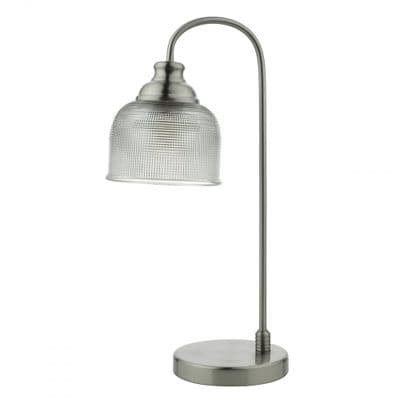 Dar Hector Satin Nickel Table Lamp with Clear Prismatic Glass