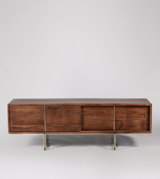 Hove TV Stand, Acacia & Brass, 40x120x35cm