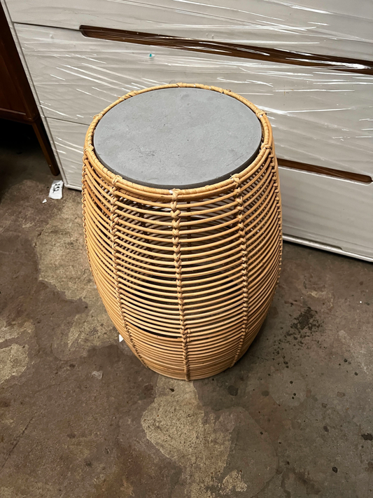 Rattan and Concrete Effect Barrel Side Table, 45x25cm