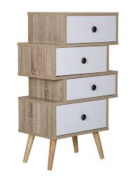 Scandinavian Style Chest of Drawers with 4 Sliding Drawers 50 x 30 x 81 cm Oak Wood White