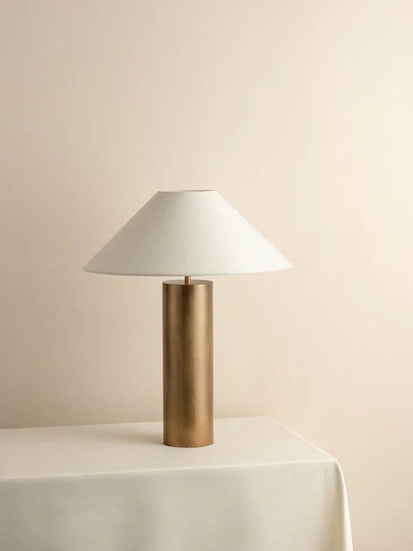 Bleeker - aged brass and linen table lamp, 54x44x44cm