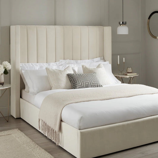 Madison Ottoman Storage Bed - Ecru, King Size Bed, 165 X 204 X 140 CM