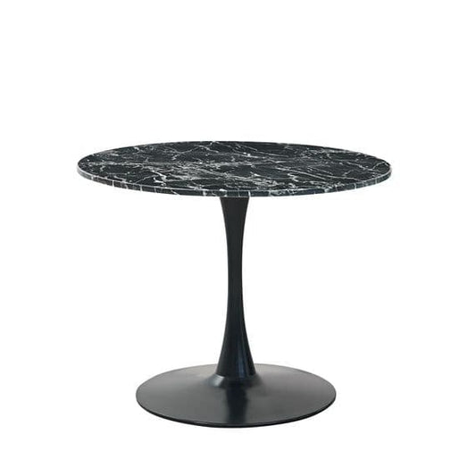 Black Round Artificial Marble Dining Table with Black base 100cm