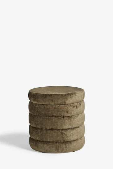Plush Chenille Moss Green Stella Ribbed Storage Stool