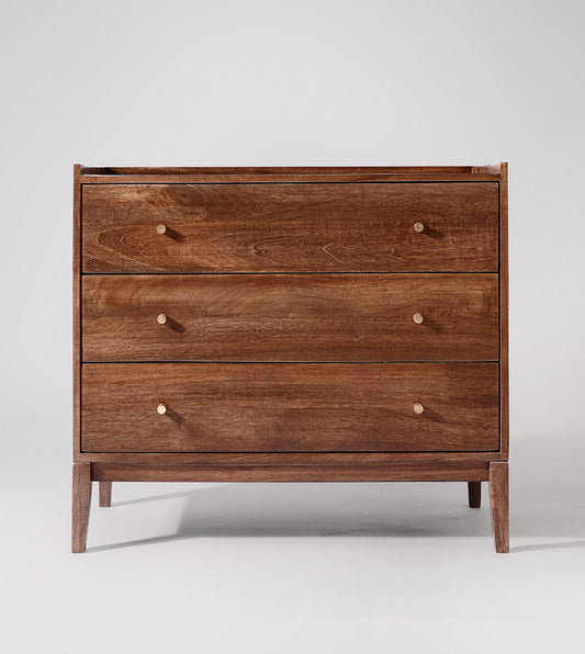 NEWHAM Three-drawer Chest of Drawers, Brass & Dark Mango Wood, W80 X D42 X H71.5CM