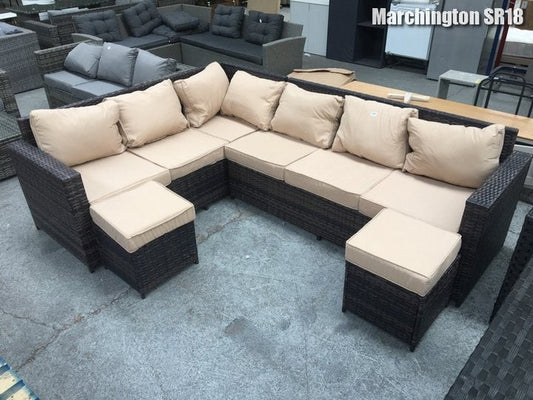 BARCELONA 8 SEATER GARDEN RATTAN CORNER SOFA SET