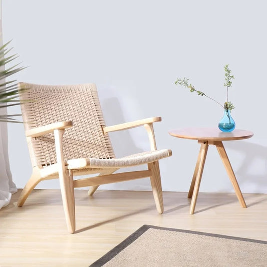 Lounge Chair Solid Wood Rattan Armchair, 73x71x73cm