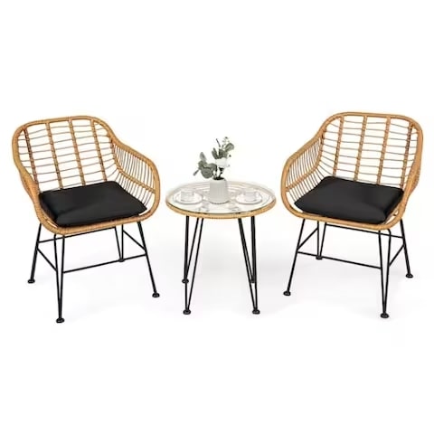 Bamboo Style Rattan 3 Piece Bistro Set