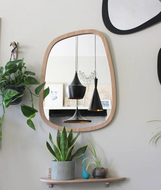 Wall Mirror - Slim Frame- Organic Pebble Shape - Oak Veneered Plywood