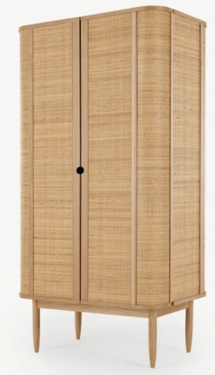 MADE.COM LIANA DOUBLE WARDROBE - RATTAN AND ASH, 57x90x172cm