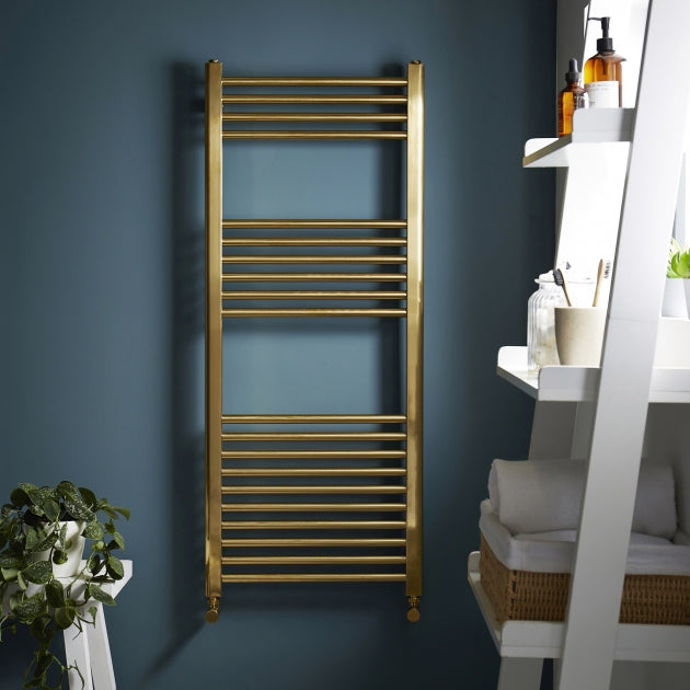 Prestige K-Rail Straight Heated Towel Rail 1200mm H x 500mm W - Brushed Brass