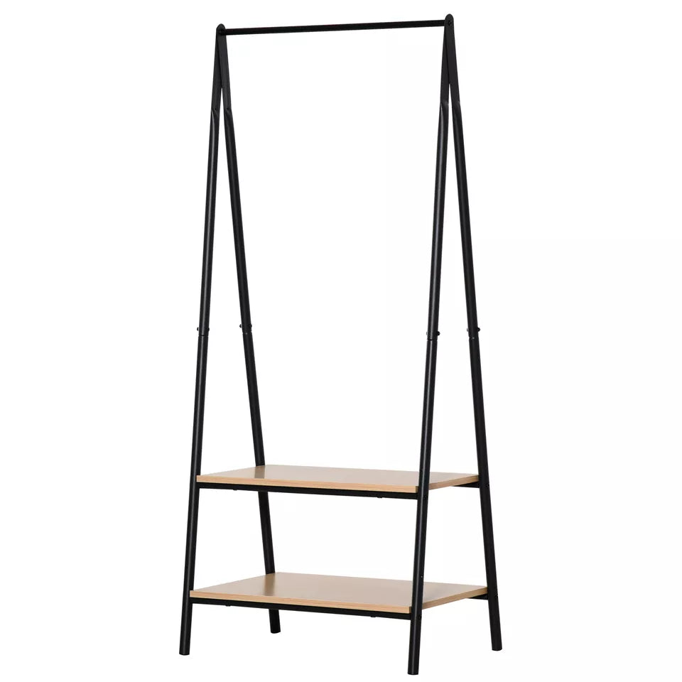 2-Tier Garment Rack Storage Shelves Metal Coat Shoes Clothes Stand Open Wardrobe