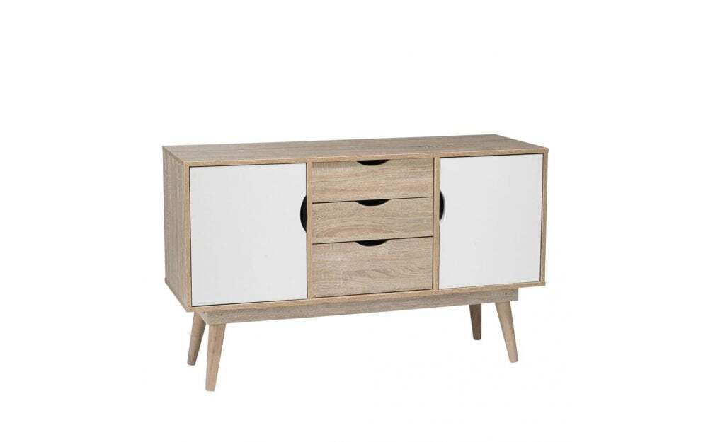 Scandi Oak 2 Door Sideboard, Oak Effect & White, 77x125x45cm