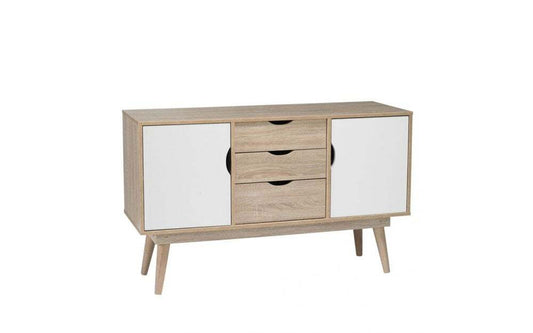 Scandi Oak 2 Door Sideboard, Oak Effect & White, 77x125x45cm