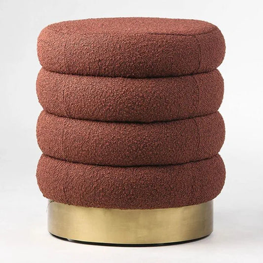 Eden Round Pouffe - Rust Boucle Pouf Seat - Gold Metal Base, 38x38x43cm