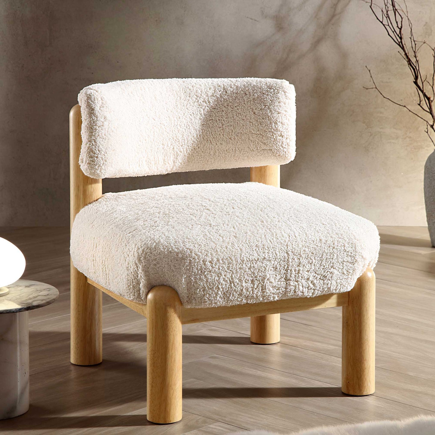Okja Ecru Sherpa Faux Shearling Accent Chair, 63x65.5 x71.5cm