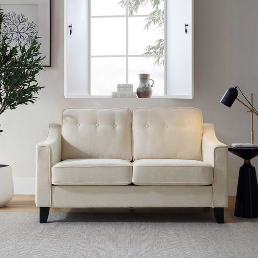 Harper 2-Seater Slope Arm Beige Woven Fabric Sofa, 148x48x87cm