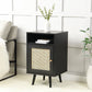 Frances Woven Rattan 1-Door Bedside Table in Black, 40x39x69.8cm