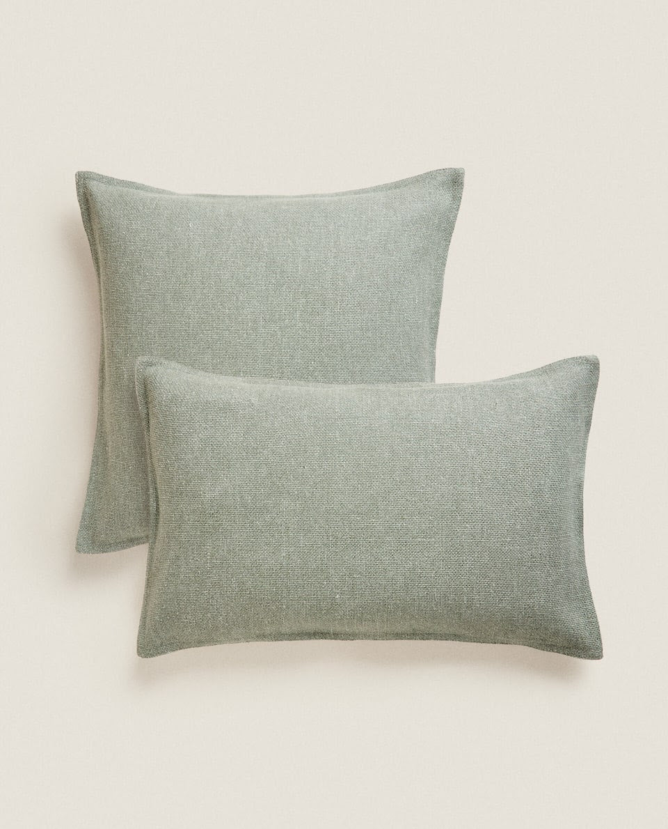 Washed Cotton Cushion Cover Green, 45x45