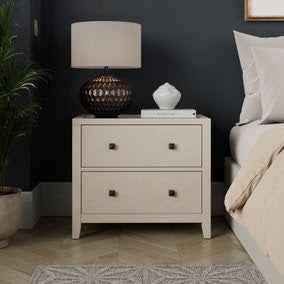 Malone 2 Drawer Wide Bedside Warm Grey, 55x63x40cm