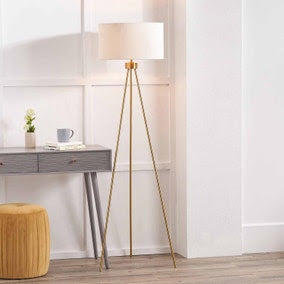 Houston Brushed Brass Tripod Floor Lamp, 159x47x47cm