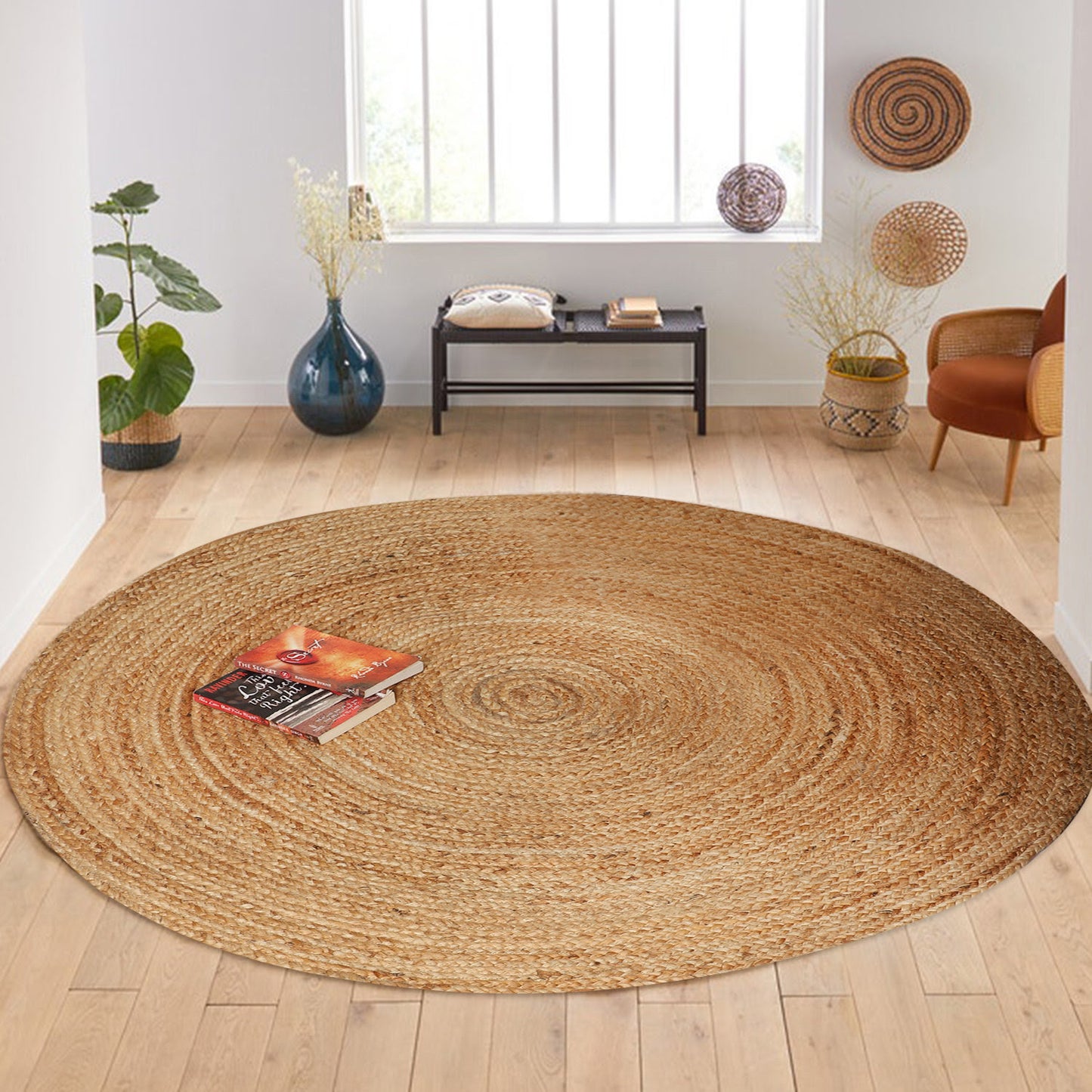 Juna Solid Colour Hand Woven Hand Knotted Natural Area Rug, 120cm