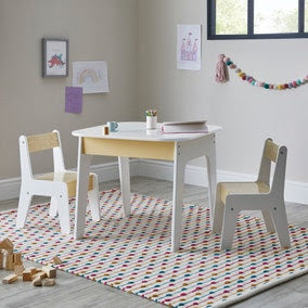 Kids Noa Table and Chairs White Natural