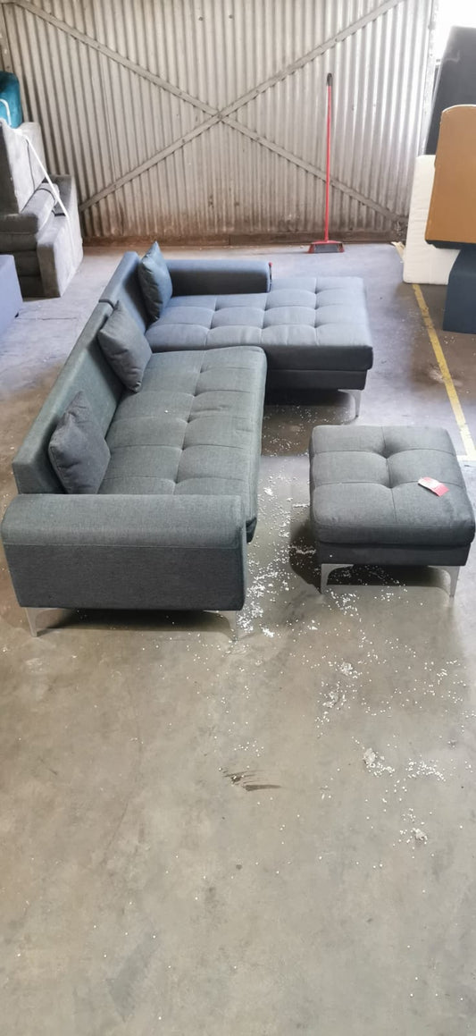 Grey Right Hand Chaise Sofa, 146x290x68cm