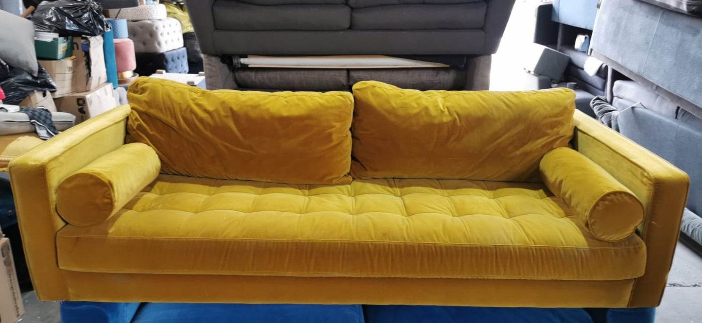 Ochre 3 seater Mid Century, 95x225x55cm