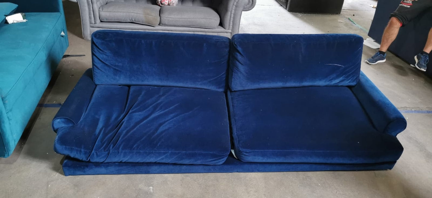 Royal Blue Velvet 3 seater sofa, 85x220x75cm