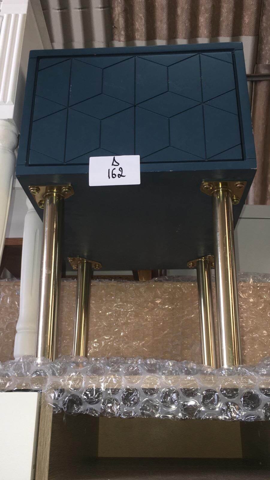Hedra Bedside Table, Blue & Brass (MADE.com)