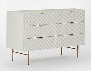 West Elm White Chest of Drawers, 90x136x45cm