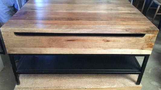 Lomond Lift Top Coffee Table with Storage, Grey washed mango wood, 65x90x45cm