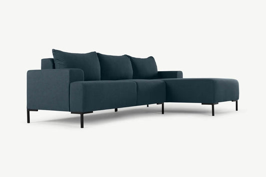 Oskar 3 Seater Right Hand Facing Compact Corner Chaise End Sofa, Aegean Blue, 150x235x79cm