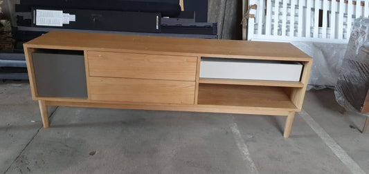 Made.com Media Unit Upcycled: Blue & Brass Handles