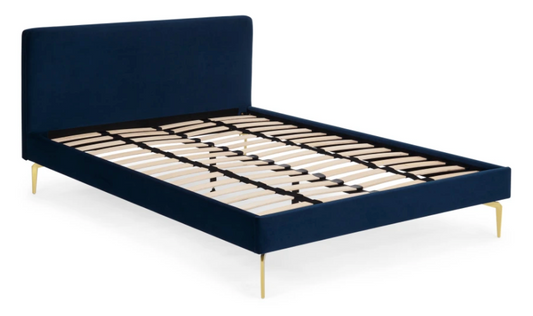 Kida Double Bed, Royal Blue Velvet with black nickel  legs, 204x146x90cm