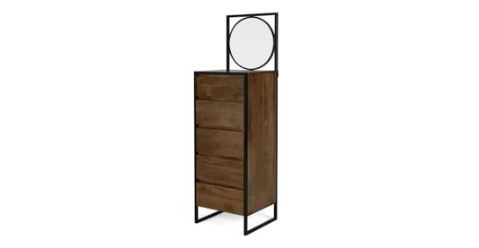 Made.com Rena Tall Vanity Chest of Drawers, Mango Wood and Black Metal, 50x44x168cm