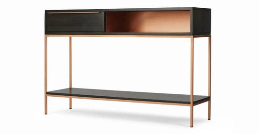 Made.com Anderson Console Table, Mocha Mango Wood and Copper, 120x34x80cm