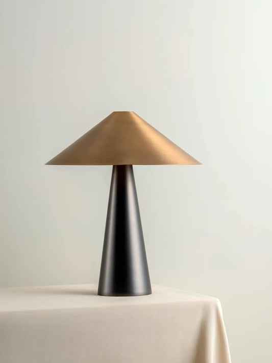 Orta - 1 light antique silver and burnished brass cone table lamp, 0 x 40 x 46cm
