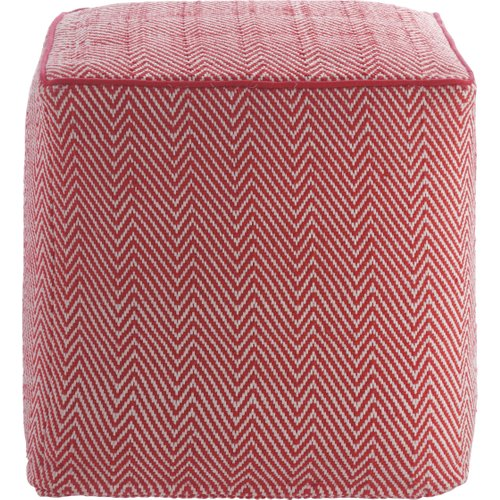 Habitat Durrie Red Knitted Patterned Footstool, Red,45 x 45 x 45cm