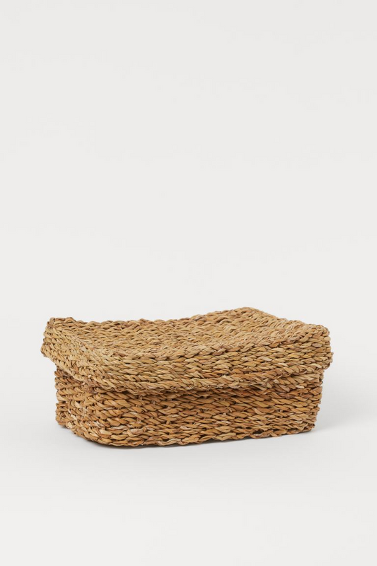 Lidded storage basket