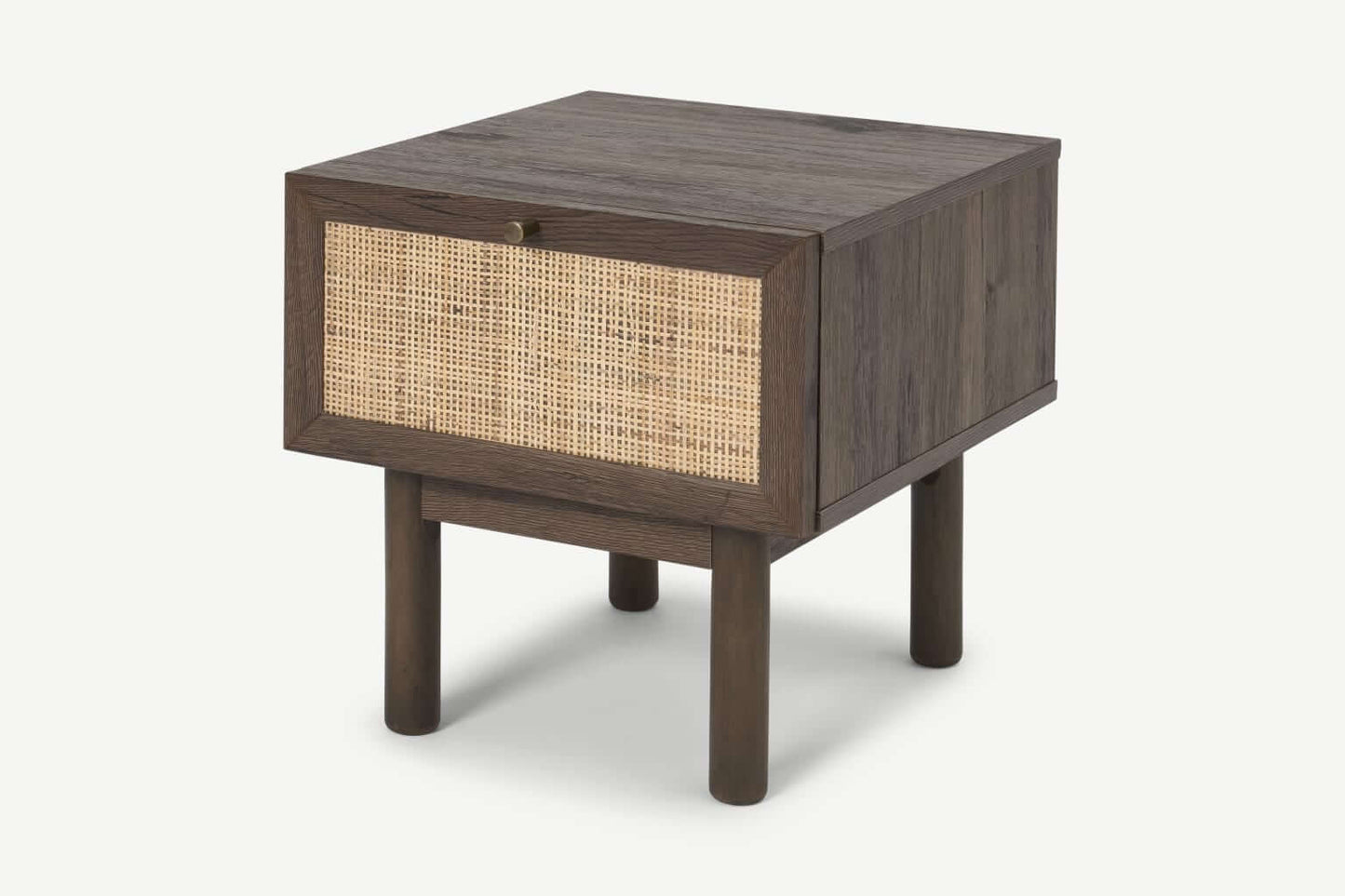Pavia Bedside Table, Natural Rattan & Walnut Effect, 42x39x40cm